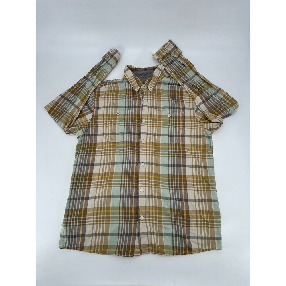 Patagonia Men's Lightweight Shirt Sz L Beige Plaid Organic Cotton
